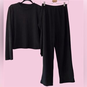 3 Tagged Size L Cozy Ribbed Knit Casual Loungewear Sets- Black, Gray, White.
